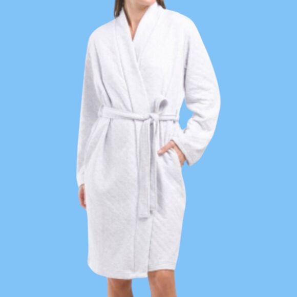 NWT Daydream by Berkshire Quilted Robe Light Grey Pockets Cotton Blend Size L - Picture 4 of 15